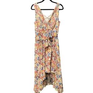 Karl Lagerfeld high low floral belt faux wrap v neck Sleeveless midi Dress Sz 10